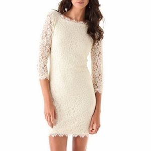 New DVF Ivory Lace Zarita Lace Trim Mini Dress